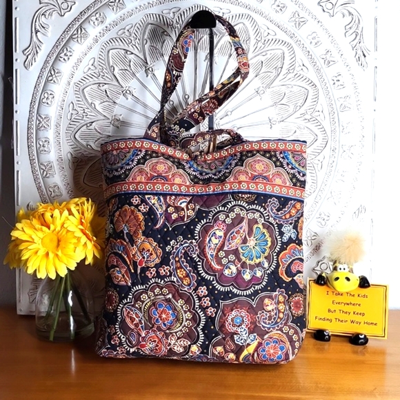 Vera Bradley Handbags - Vera Bradley Brown Multi Color Floral Paisley Tote